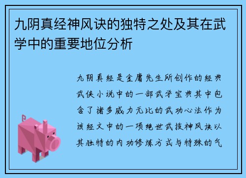 九阴真经神风诀的独特之处及其在武学中的重要地位分析